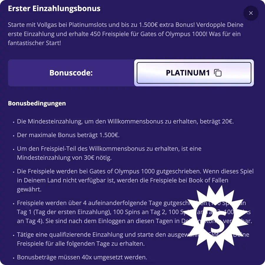 PlatinumSlots Boni und Bonusbedingungen